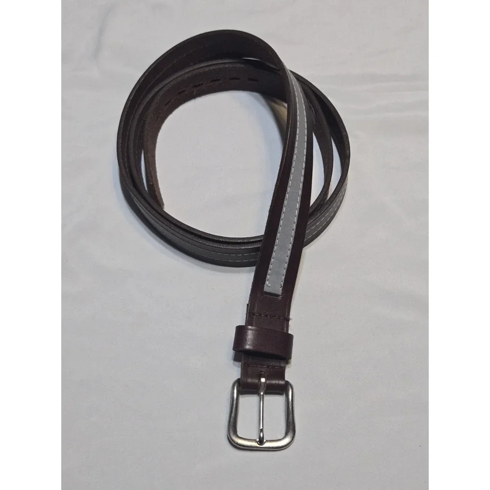 Buxton Leather Reflective Work Belt Size 52 Brown Silver 1.25